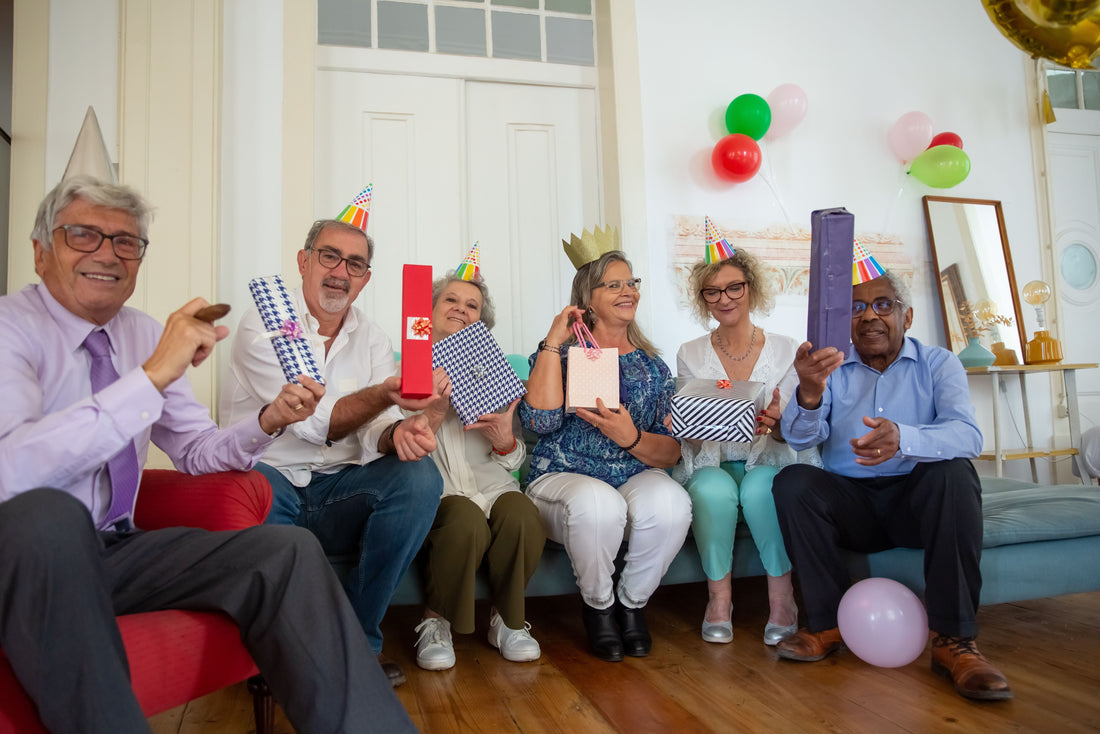 75th birthday party celebration with balloons, banners, and themed tableware and decorations