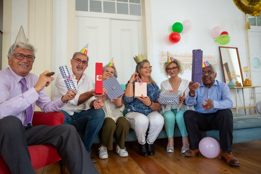75th birthday party celebration with balloons, banners, and themed tableware and decorations