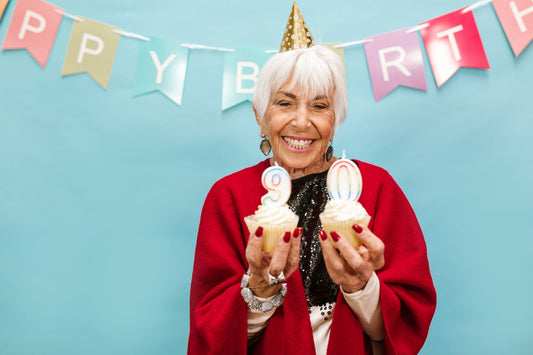 90th birthday party celebration with balloons, banners, and themed tableware and decorations