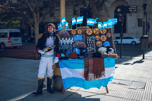 Argentina independence day party with national flag decorations, patriotic tableware, and themed party supplies