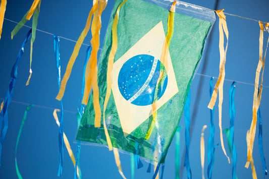 Brazil independence day party with national flag decorations, patriotic tableware, and themed party supplies