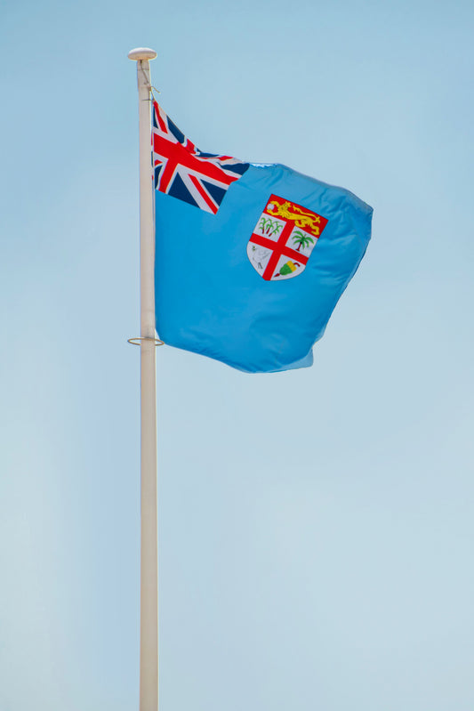 Fiji independence day party with national flag decorations, tropical tableware, and themed party supplies