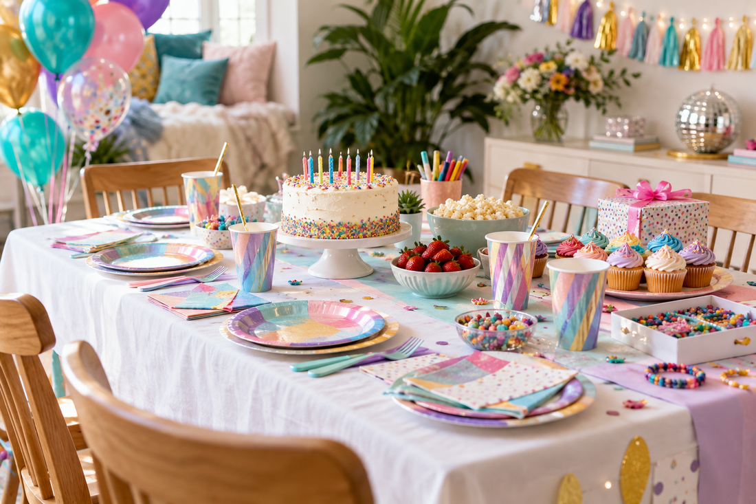 2027 11th Birthday Party Supplies party planning scene with coordinated supplies