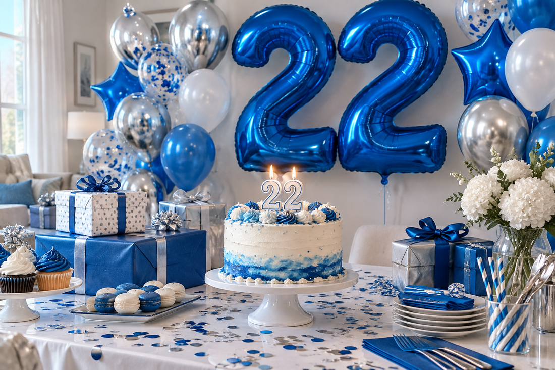 2027 22nd Birthday Party Supplies party planning scene with coordinated supplies