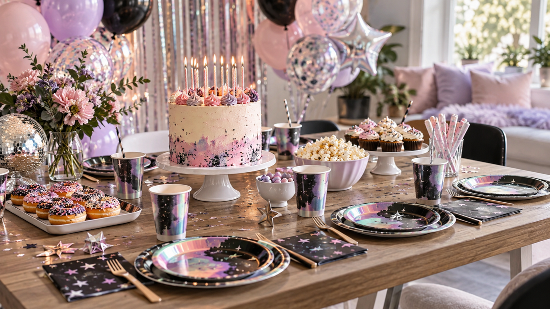 2027 13th birthday party supplies party planning scene with coordinated supplies
