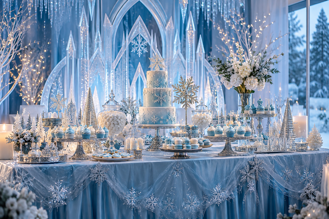 2027 Frozen party supplies party planning scene with coordinated supplies