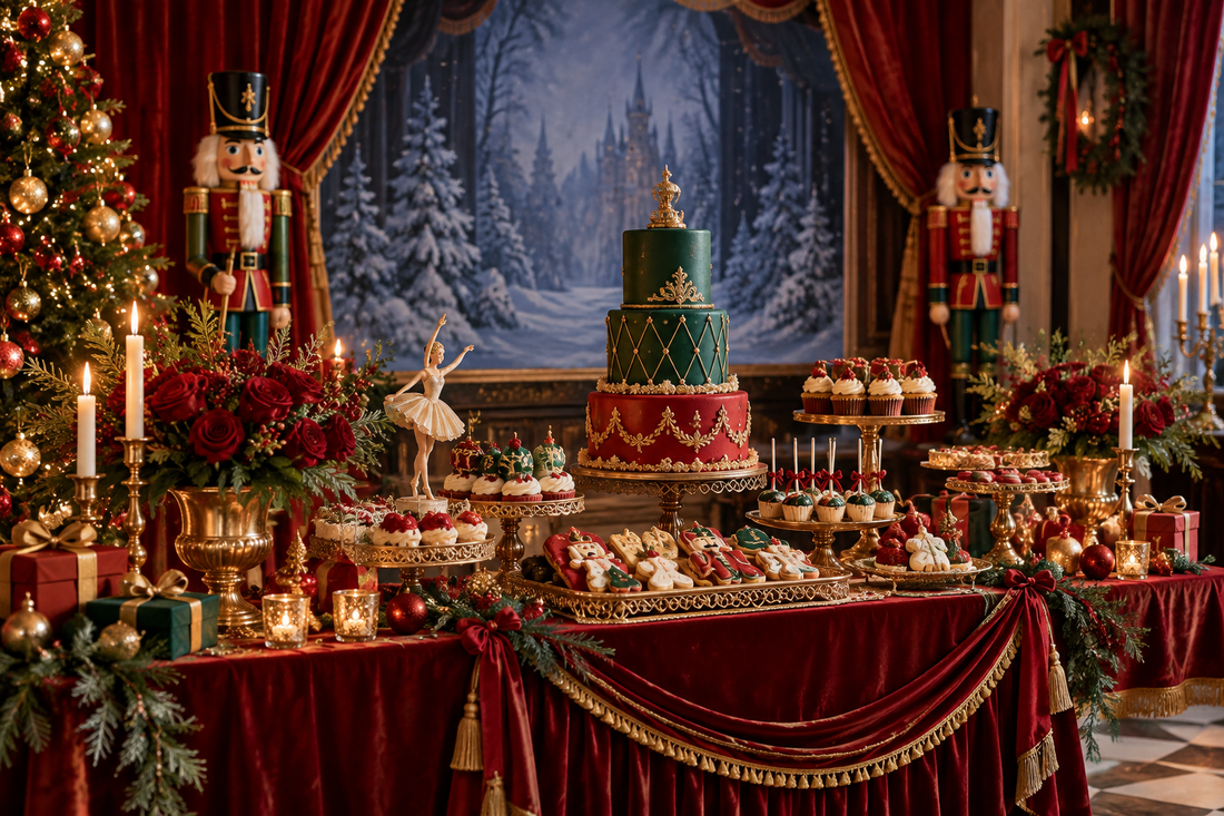 2027 Nutcracker party decorations party planning scene with coordinated supplies