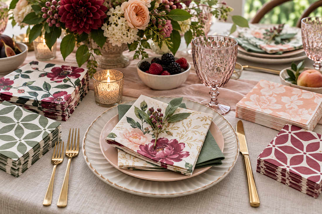 2027 Paper napkins party planning scene with coordinated supplies