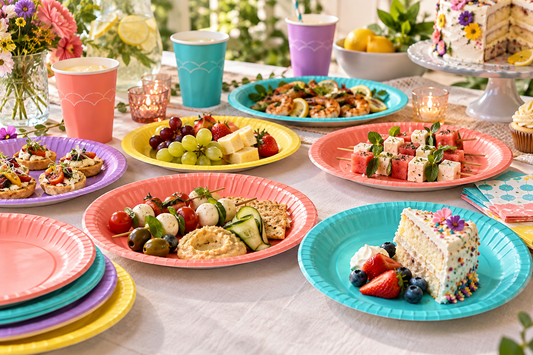 2027 Paper plates party planning scene with coordinated supplies