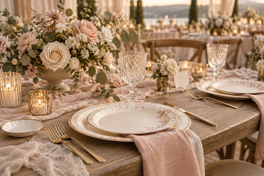 2027 Paper plates for wedding party planning scene with coordinated supplies