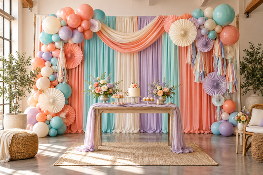 2027 Party backdrops party planning scene with coordinated supplies