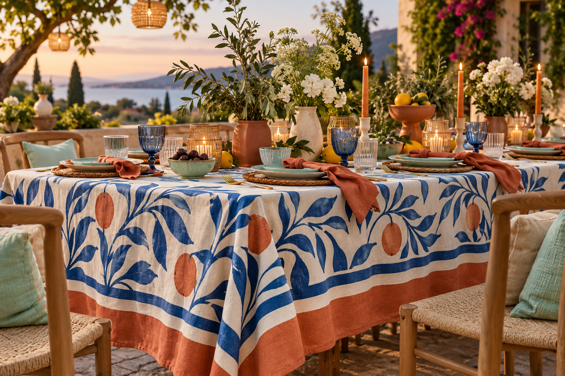 2027 Party tablecloth party planning scene with coordinated supplies