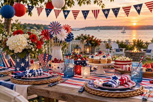 2027 Patriotic party supplies party planning scene with coordinated supplies
