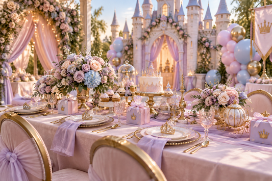 2027 Princess party supplies party planning scene with coordinated supplies