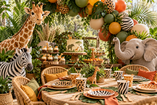 2027 Safari party supplies party planning scene with coordinated supplies
