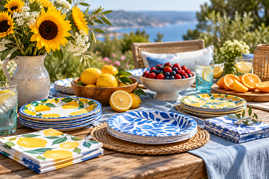 2027 Summer party plates and napkins party planning scene with coordinated supplies