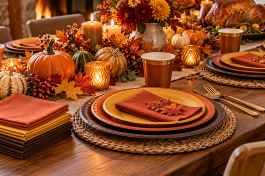 2027 Thanksgiving party supplies party planning scene with coordinated supplies