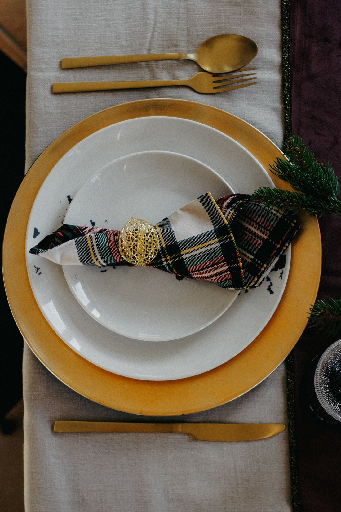 Christmas party with festive decorations, holiday tableware, and Christmas party supplies