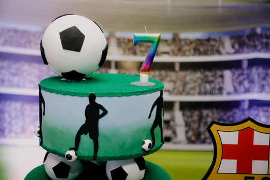 Sports party with team colors, ball decorations, and sports party supplies