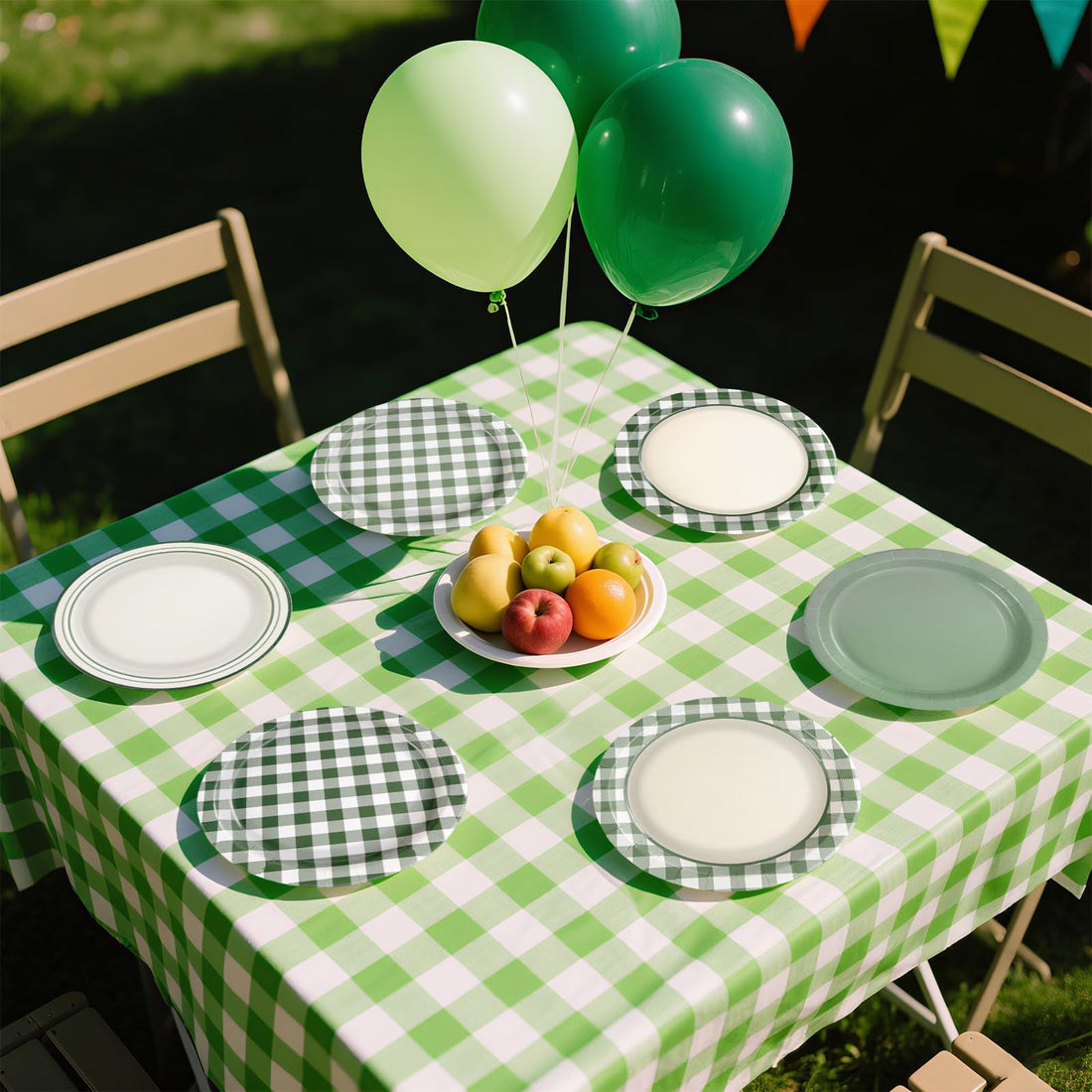 60 Pcs Sage Green Gingham Party Plates - Grencian