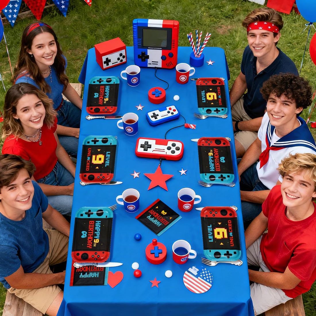 96 Pcs Game 9th Birthday Party Plates and Napkins - Grencian