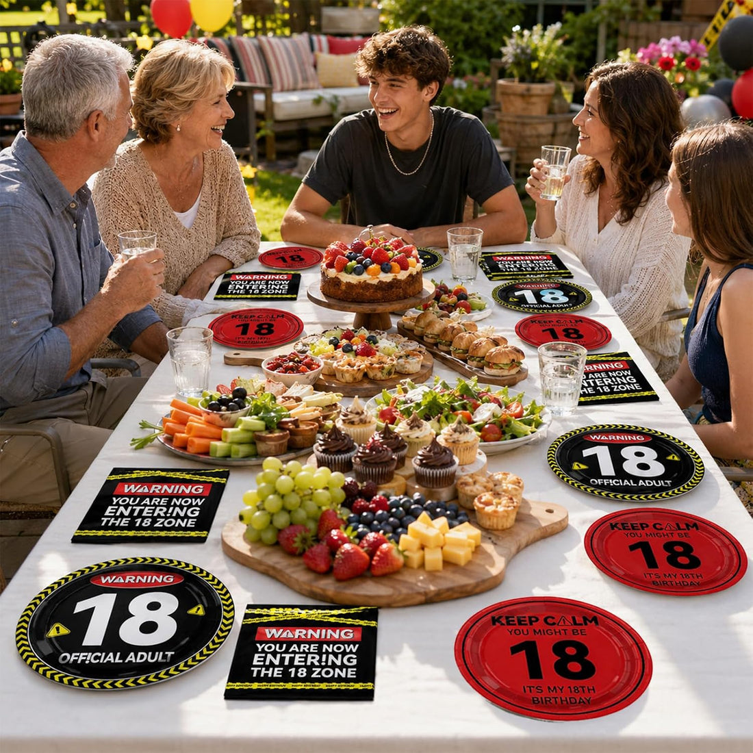 96 Pcs Warning 18th Birthday Party Plates and Napkins - Grencian