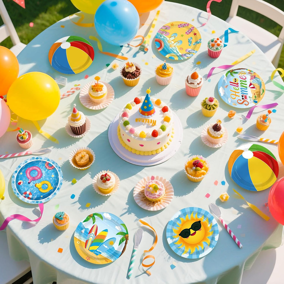 60 Pcs 7-inch Beach Pool Party Plates - Grencian