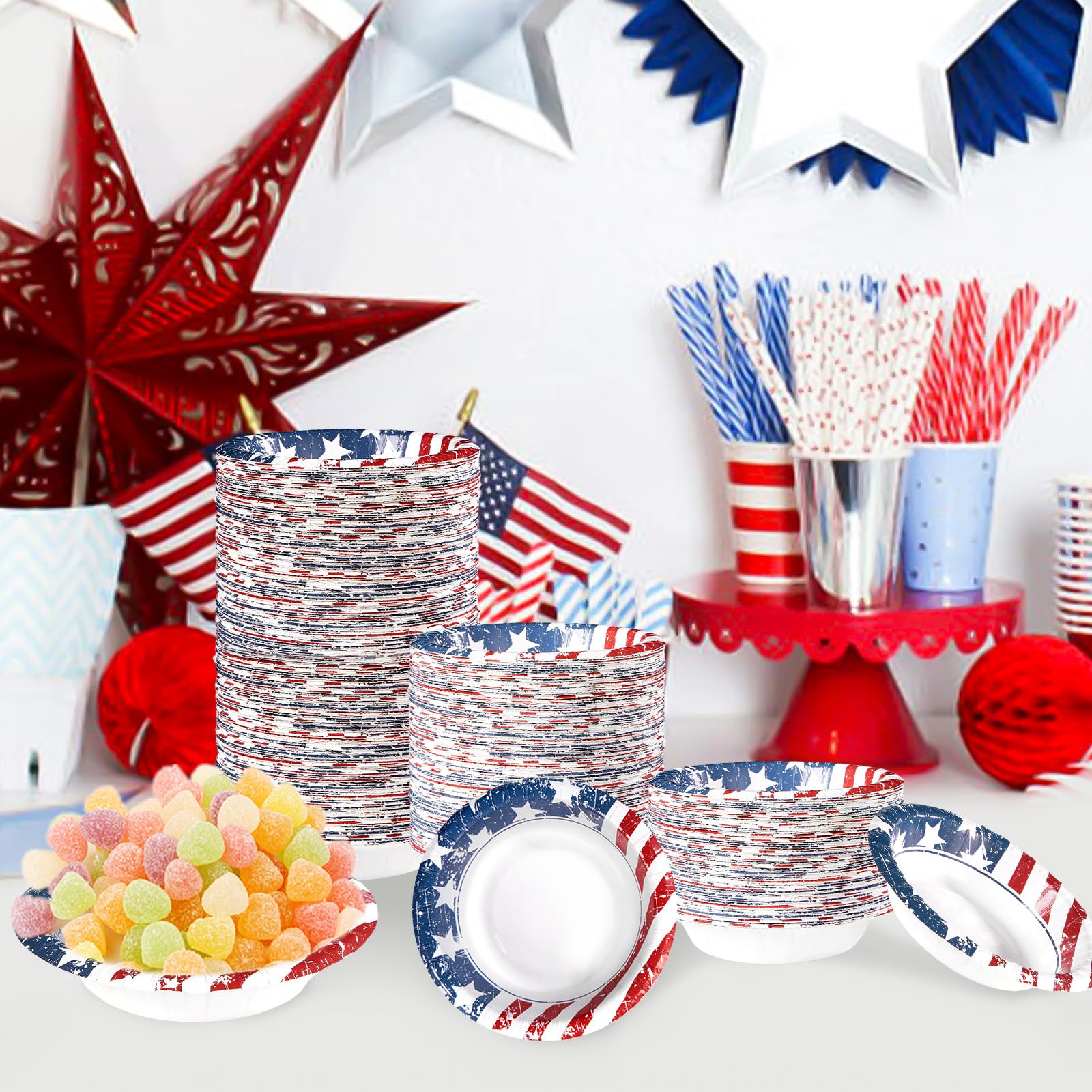 100 Pack 4th of July Paper Bowls - Grencian