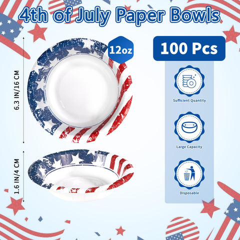 100 Pack 4th of July Paper Bowls - Grencian