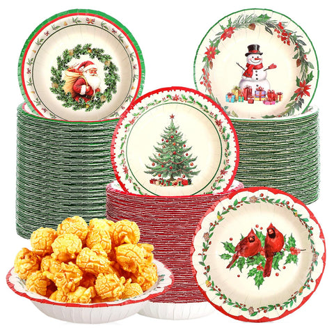 100 Pack Christmas Cartoon Paper Bowls - Grencian