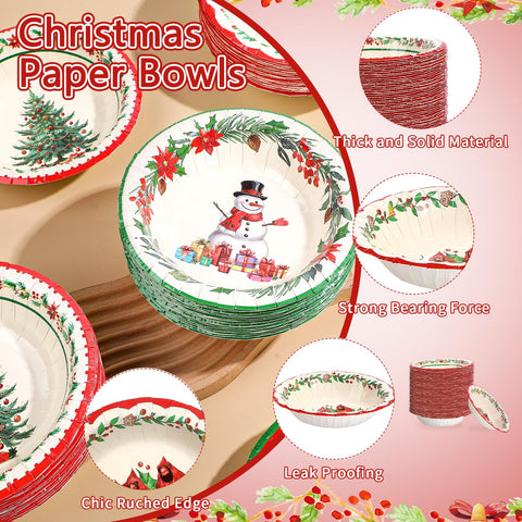 100 Pack Christmas Cartoon Paper Bowls - Grencian