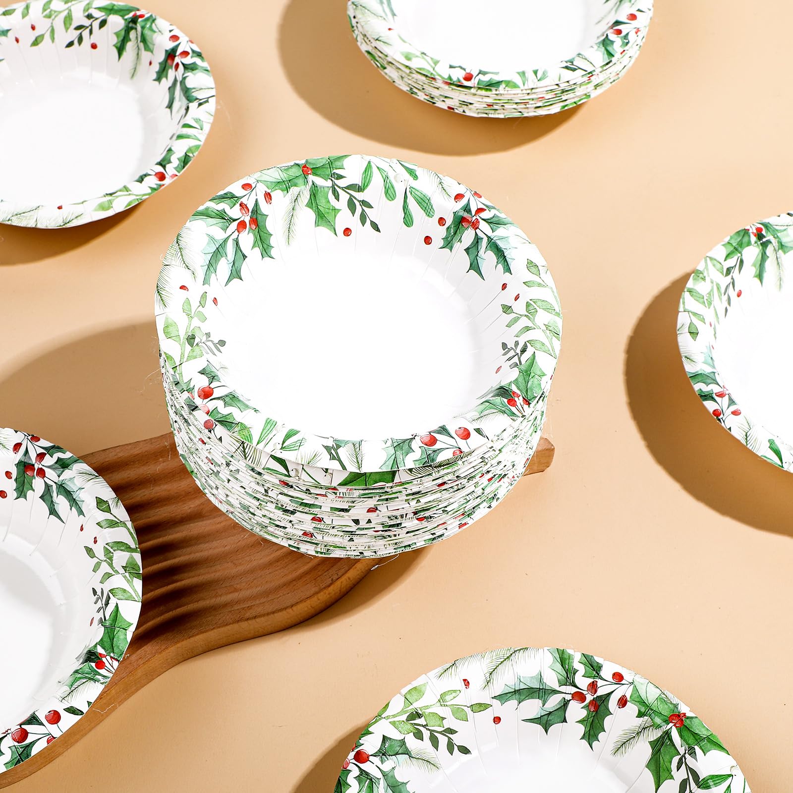 100 Pack Christmas Holly Leaves Paper Bowls - Grencian