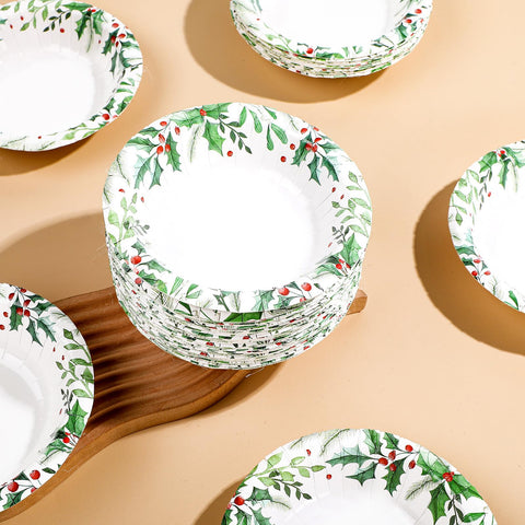 100 Pack Christmas Holly Leaves Paper Bowls - Grencian