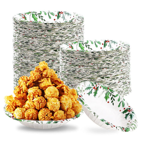 100 Pack Christmas Holly Leaves Paper Bowls - Grencian