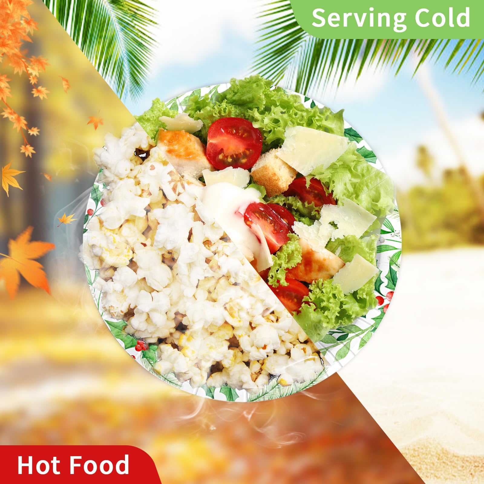 100 Pack Christmas Holly Leaves Paper Bowls - Grencian