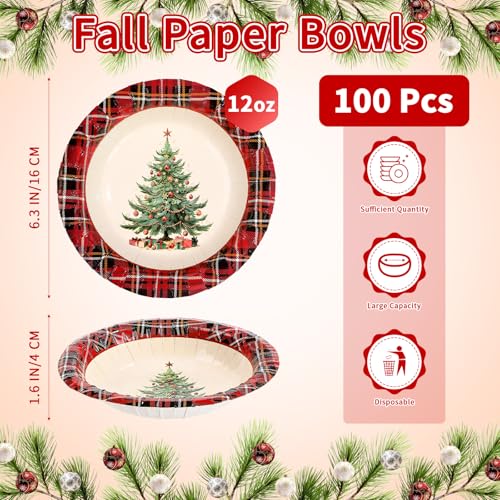 100 Pack Christmas Tree Paper Bowls - Grencian