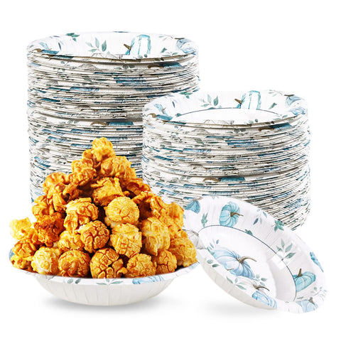 100 Pack Fall Blue Pumpkin Paper Bowls - Grencian