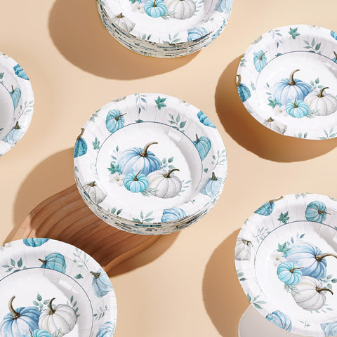100 Pack Fall Blue Pumpkin Paper Bowls - Grencian
