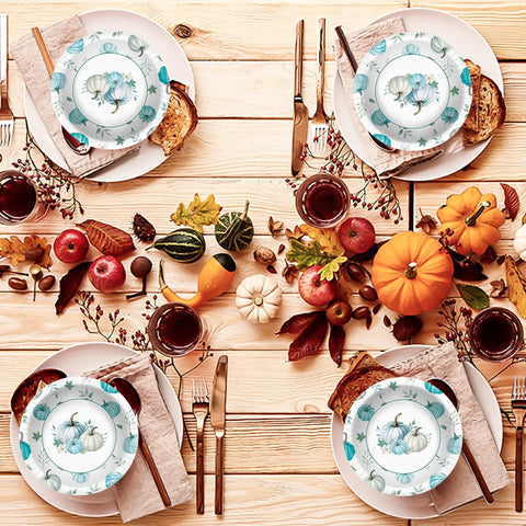 100 Pack Fall Blue Pumpkin Paper Bowls - Grencian