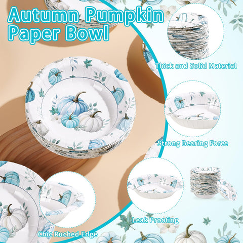 100 Pack Fall Blue Pumpkin Paper Bowls - Grencian