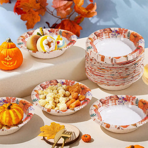 100 Pack Fall Pumpkin Paper Bowls - Grencian
