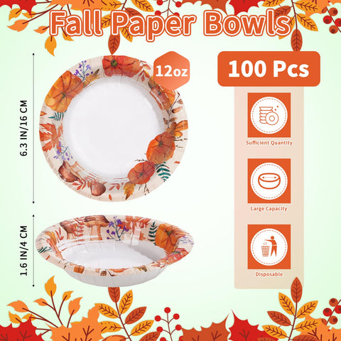 100 Pack Fall Pumpkin Paper Bowls - Grencian
