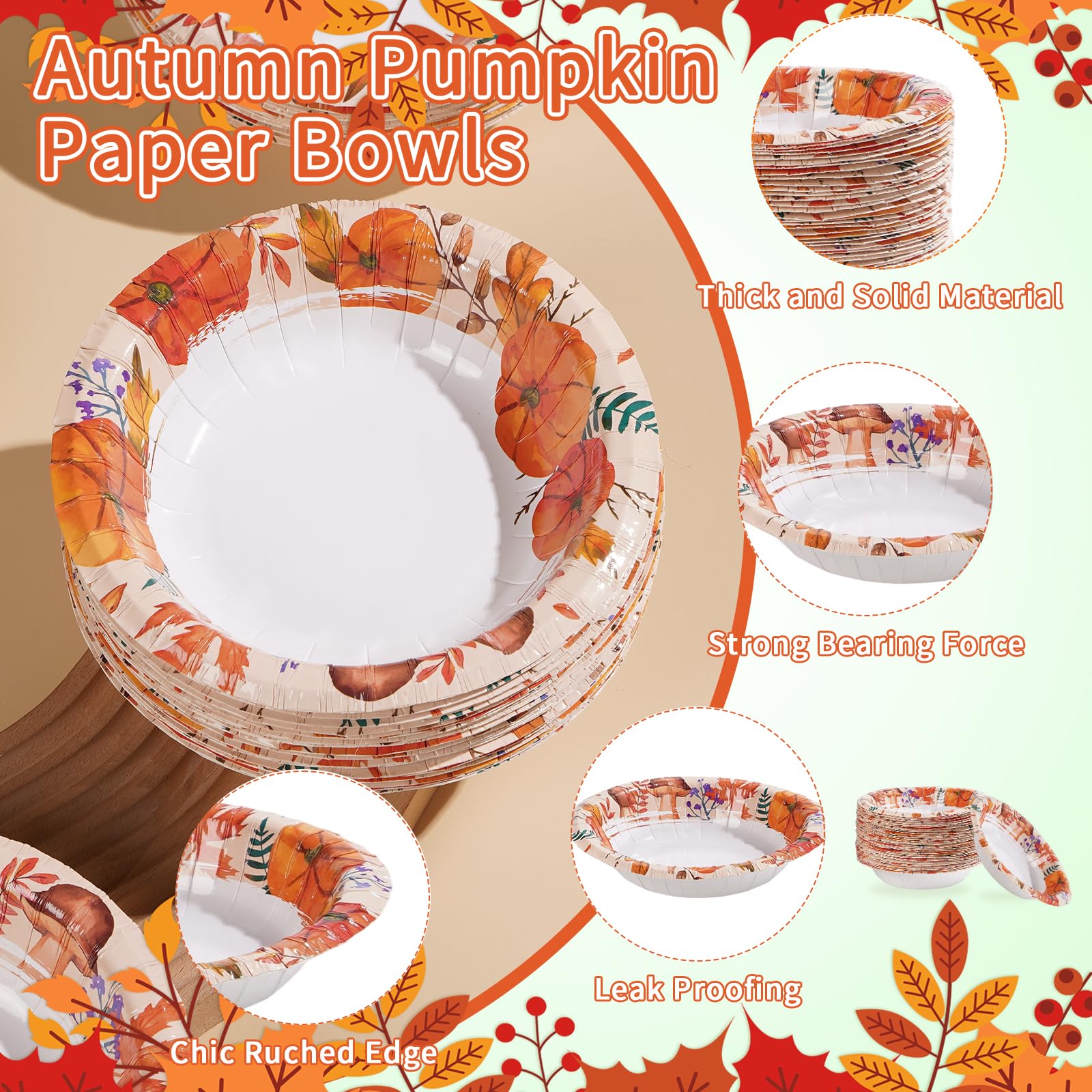 100 Pack Fall Pumpkin Paper Bowls - Grencian