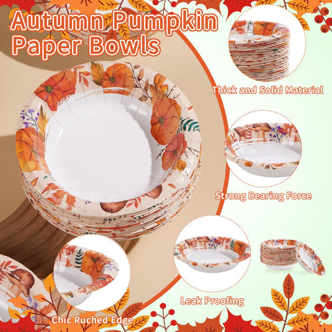 100 Pack Fall Pumpkin Paper Bowls - Grencian