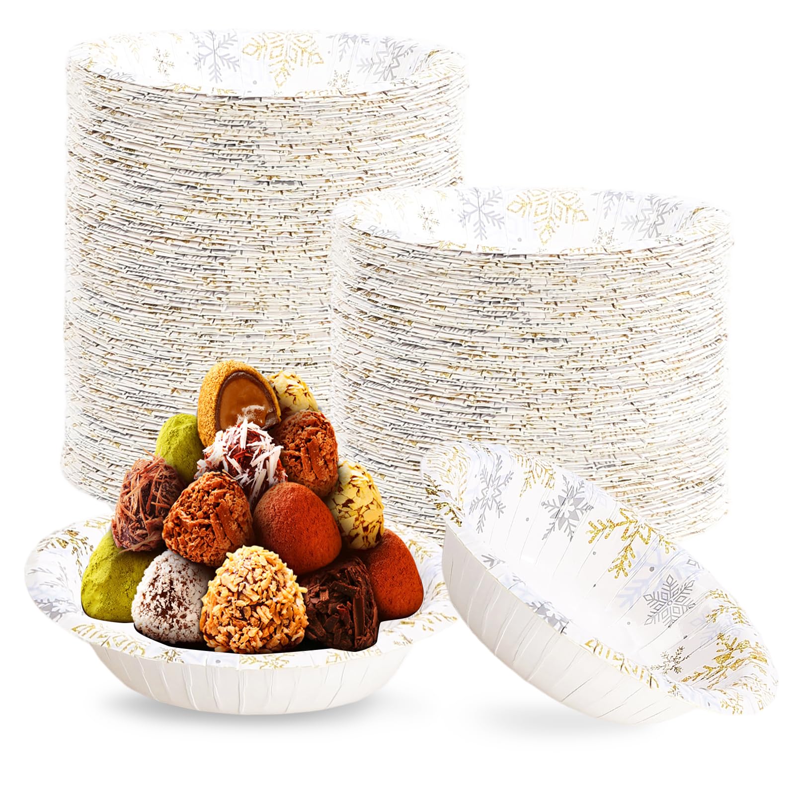 100 Pack Gold Silver Snowflake Paper Bowls - Grencian