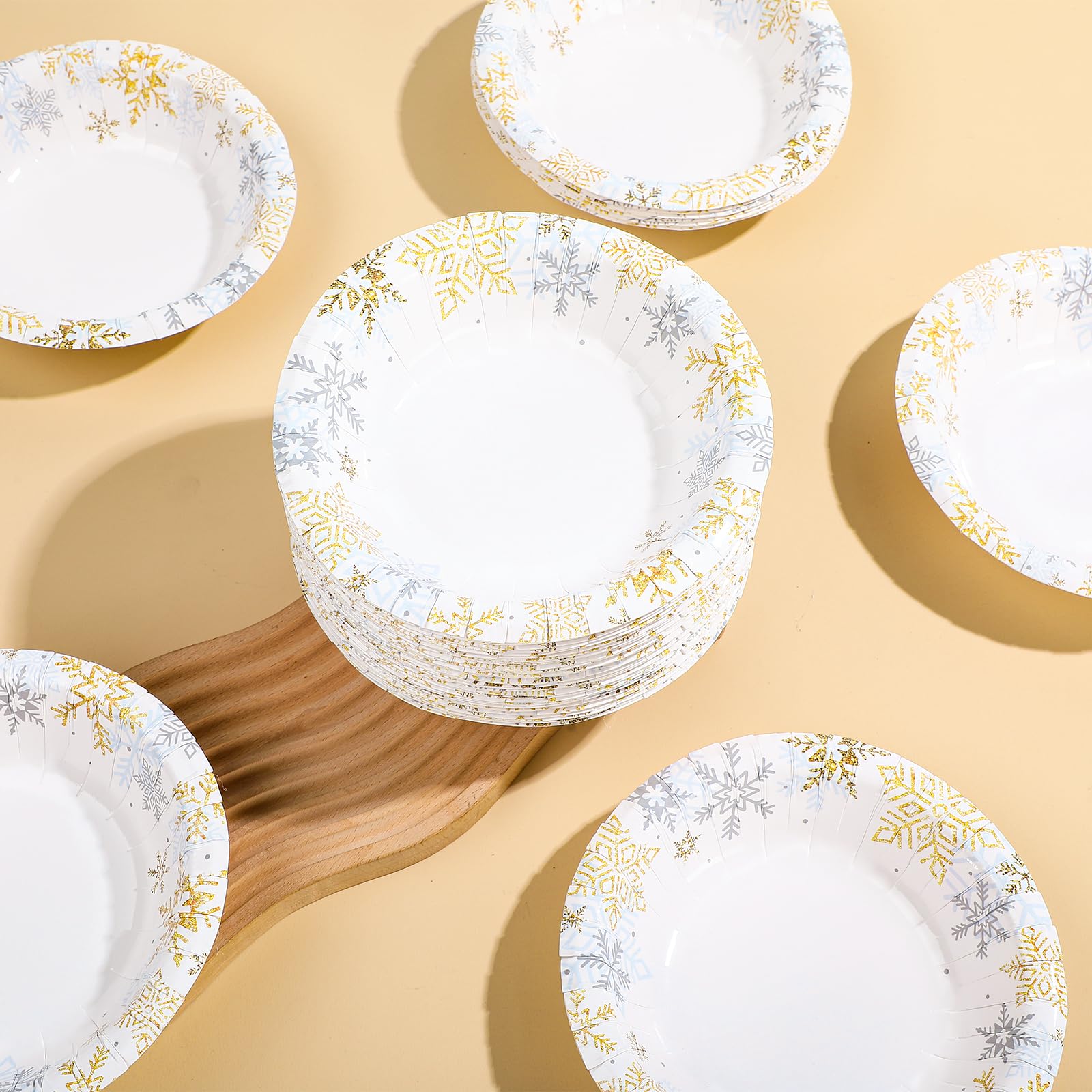 100 Pack Gold Silver Snowflake Paper Bowls - Grencian