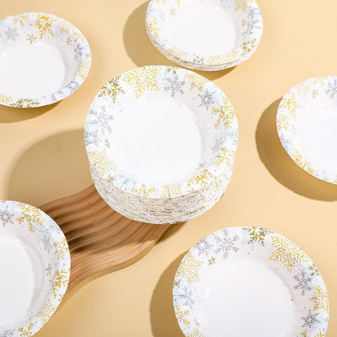 100 Pack Gold Silver Snowflake Paper Bowls - Grencian