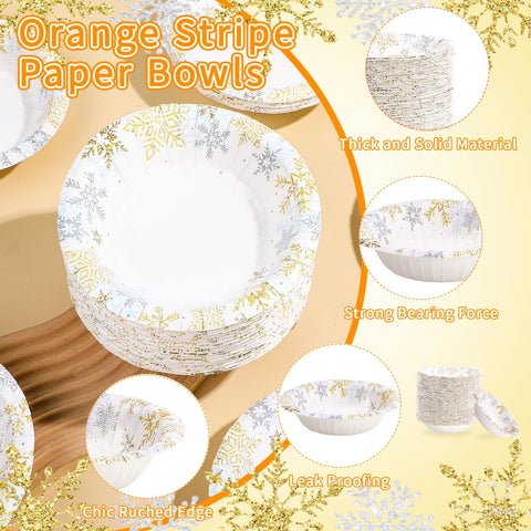 100 Pack Gold Silver Snowflake Paper Bowls - Grencian
