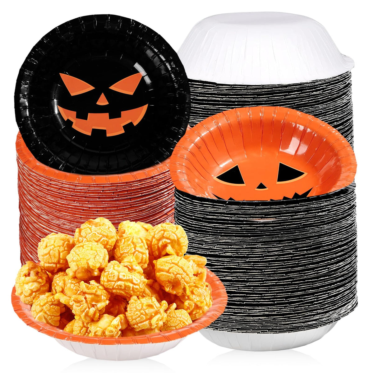 100 Pack Halloween Pumpkin Face Paper Bowls - Grencian