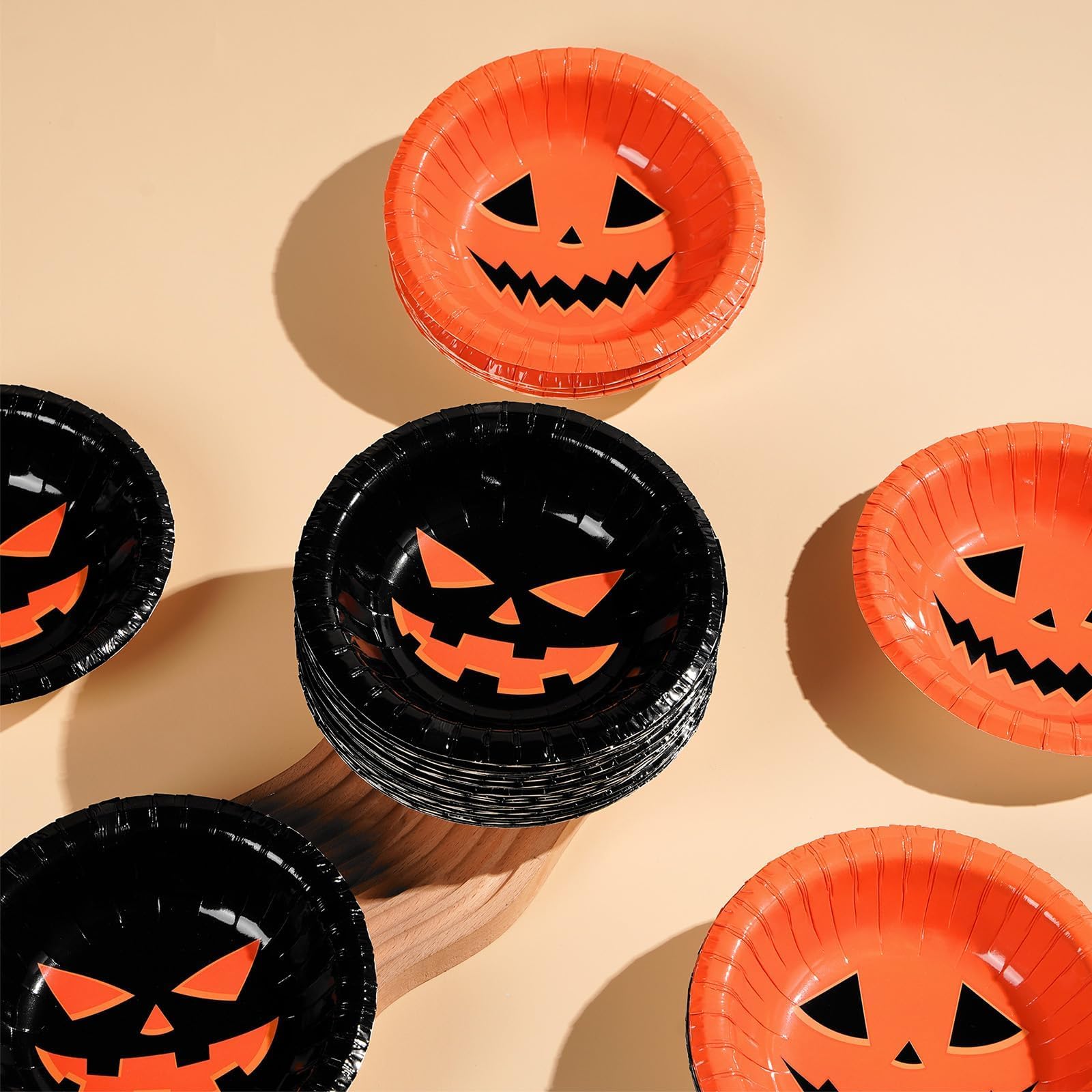 100 Pack Halloween Pumpkin Face Paper Bowls - Grencian